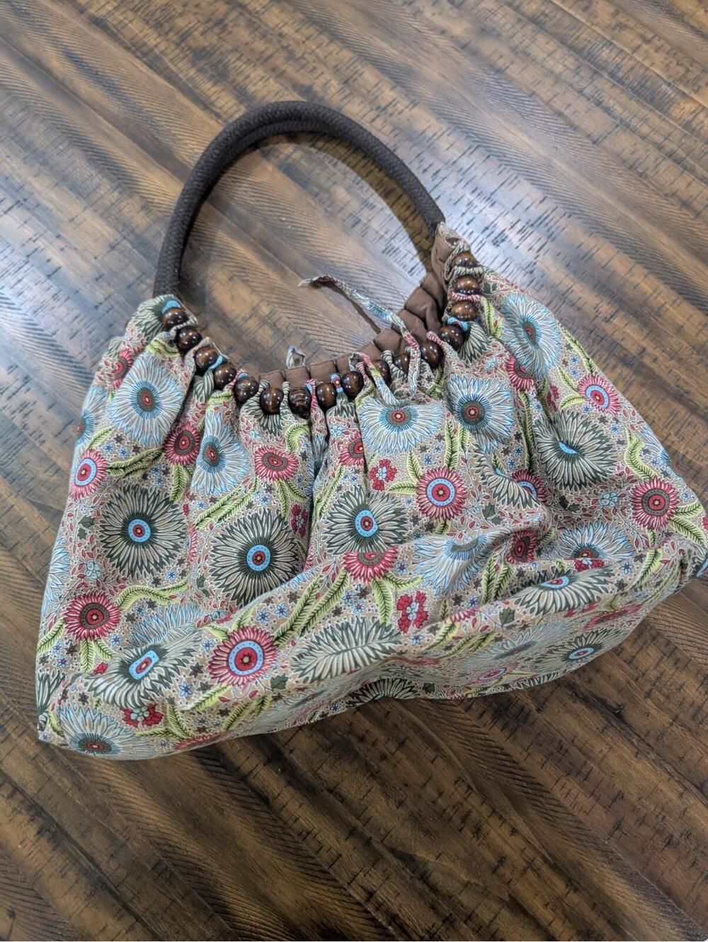 Amici Boho Bag Satchel Cotton With Wooden Beads Pre-owned Flower Burst Bohemian